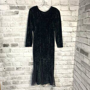 Vintage Black Crushed Velvet Fit and Flare Midi Witchy Dress